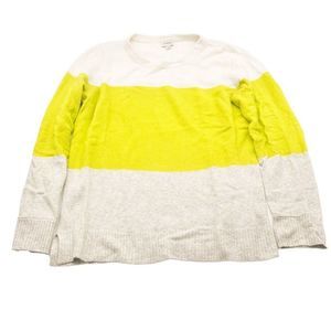 J Crew Wool Blend Striped Sweater Green Cream Gray Womens Large Crew Neck